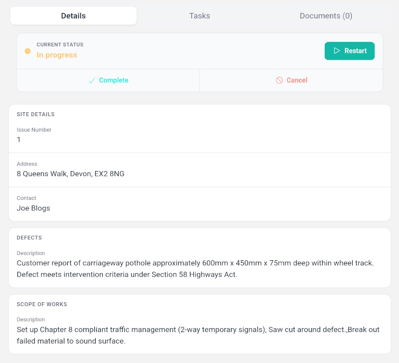 Mobile app showing assigned inspections