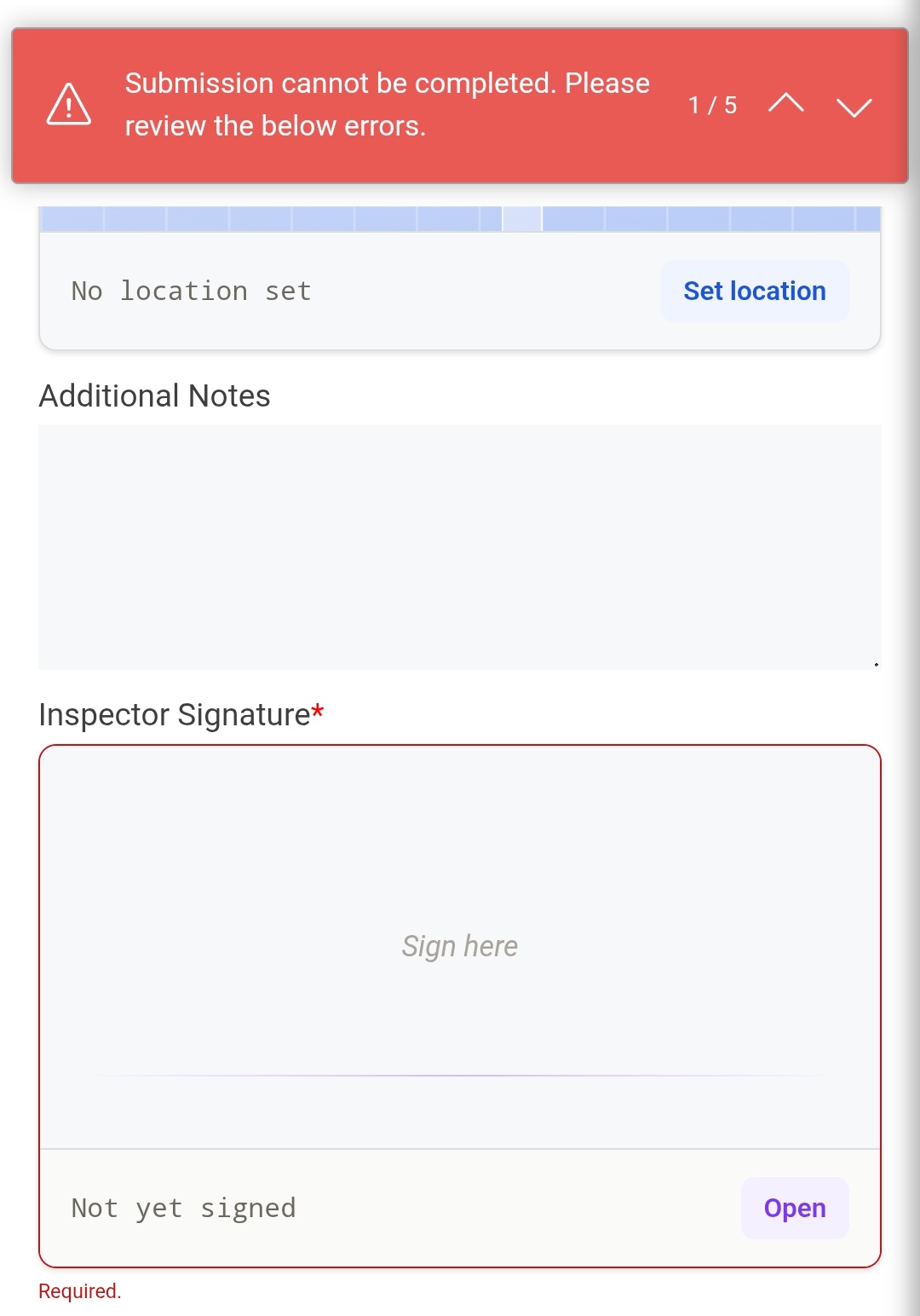 Digital signature and submission screen