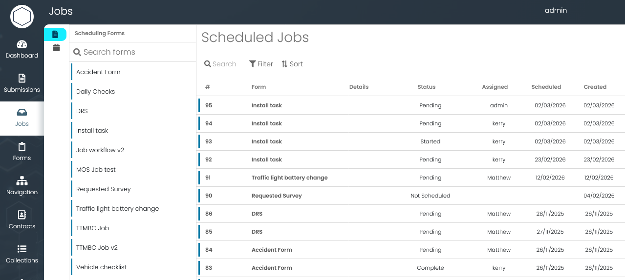 Submission appearing in the back office