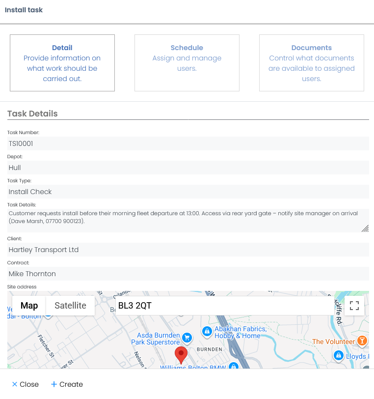 Creating a job in the back office