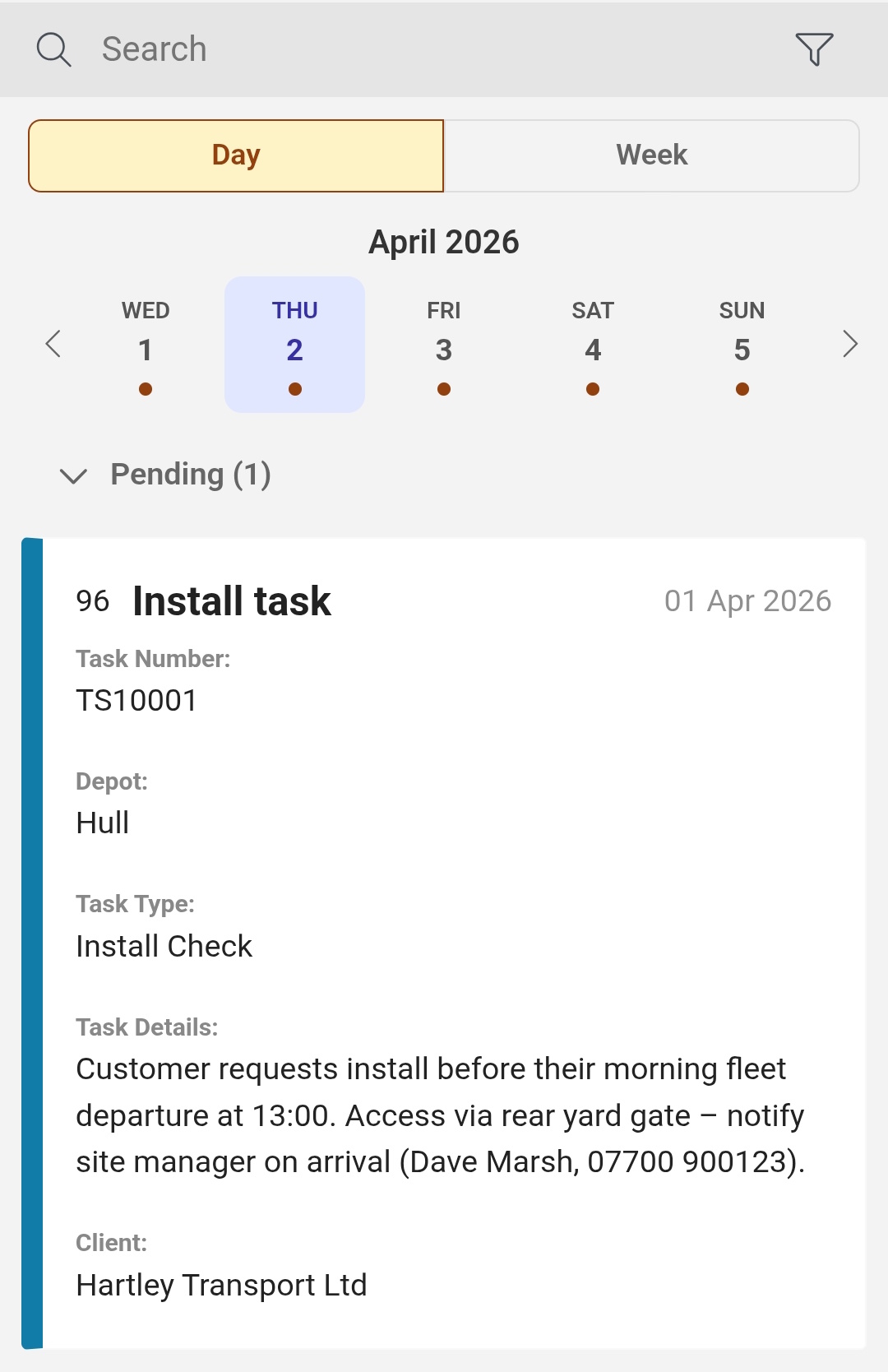 Job appearing on mobile device