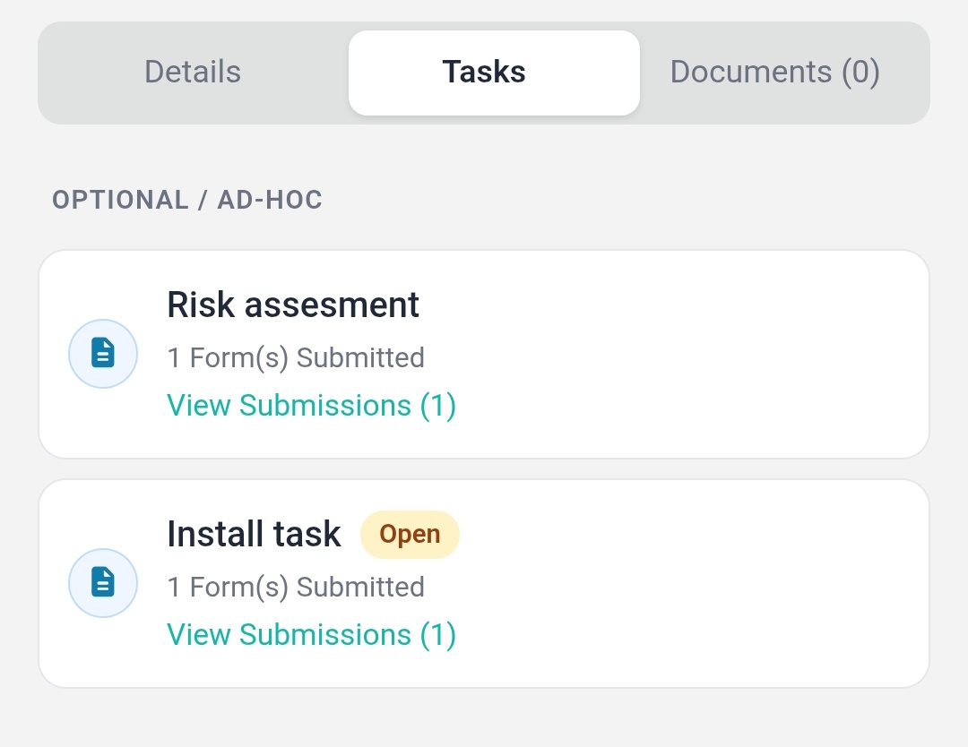 Completing a form linked to a job